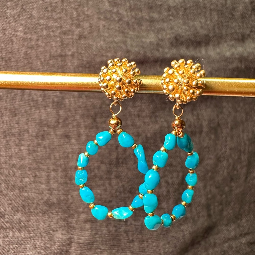 Stabilized genuine Turquoise. Light weight & delightful. One of a kind jewelry.